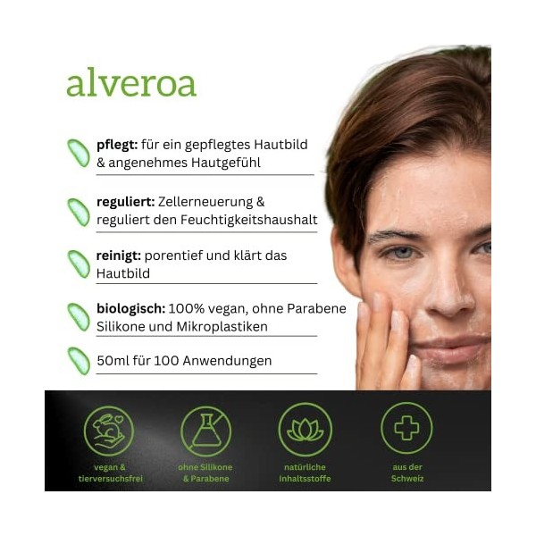 Alveroa Soin de nuit - Nettoyant innovant pour le visage à laloe vera - Anti-boutons - Contre les impuretés - Cosmétique nat