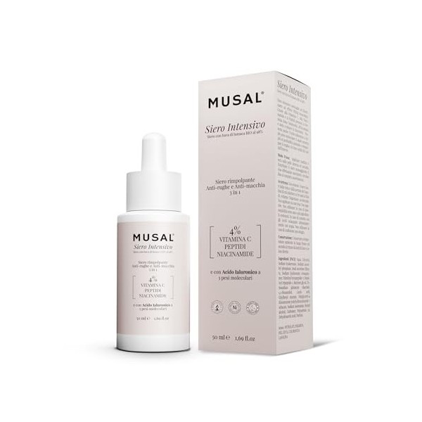 MUSAL Sérum Visage Anti-Rides et Anti-Cernes avec Acide Hyaluronique, Vitamine C et Bave dEscargot Bio, Raffermissant et Hyd