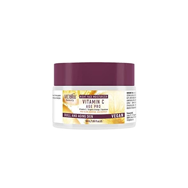 Victoria Beauty Crème de nuit à la vitamine C, crème anti-âge pour le visage contre les rides et les cernes, crème au squalan