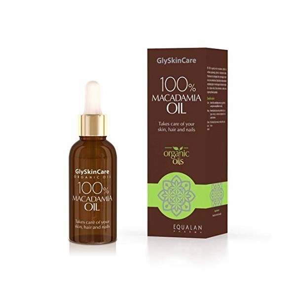 GlySkinCare Huile de macadamia 100% 30 ml, huile de macadamia pour le visage et la peau, huile de macadamia anti-âge, huile d