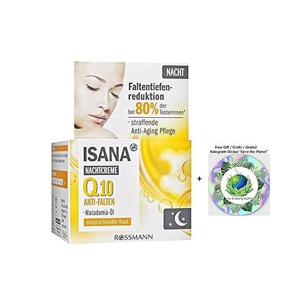 ISANA Crème de nuit anti-rides Q10 - Soin raffermissant anti-âge - Avec huile de macadamia - 50 ml