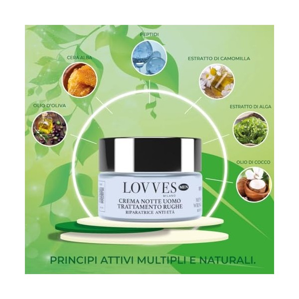 LOVVES Crème de Nuit Anti-Rides Homme, Haute Cosmétique Naturelle, Répare la Peau pendant le Sommeil, Antioxydante et Régénér