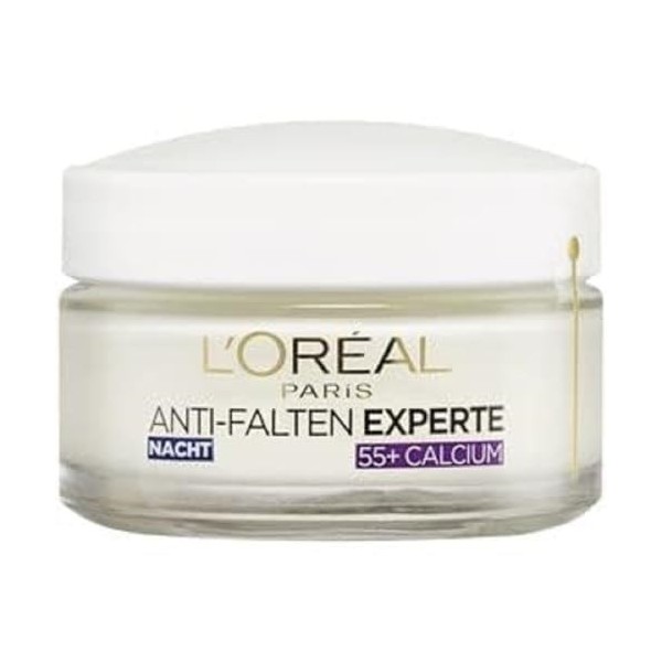 LOréal Paris Lot de 1 crème pour Le Visage Anti-Rides Experte 55+ Crème de Nuit pour Les Femmes à partir de 55 Ans au Calciu