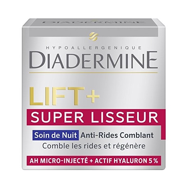 Diadermine - Lift+ Super Lisseur - Crème Visage de Nuit - Soin du Visage - Soin Anti-Rides Comblant - Acide Hyaluronique Micr