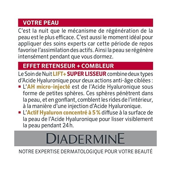 Diadermine - Lift+ Super Lisseur - Crème Visage de Nuit - Soin du Visage - Soin Anti-Rides Comblant - Acide Hyaluronique Micr