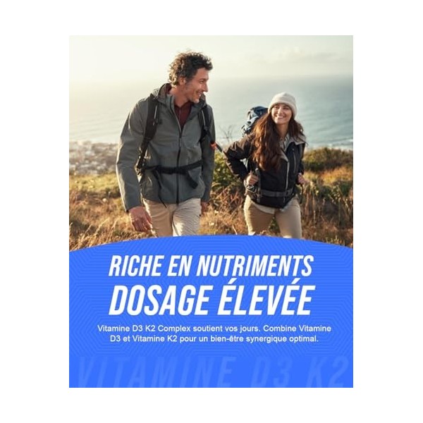 VITAMINE D3 K2 Stock Pour 1 an et 4 Mois 500 Micro-Comprimés Haute Dose et Absorption I Vitamine D3 de 50 μg de 2.000 U.I. 