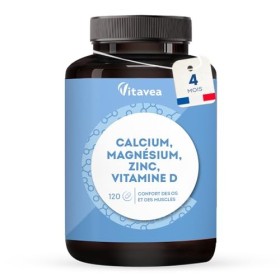 Calcium, Magnésium, Zinc, Vitamine D3 - Confort Os et Muscles - Complexe santé osseuse, énergie et immunité - 120 Comprimés -
