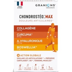 GRANIONS CHONDROSTEO+ MAX - Collagene Marin + Acide Hyaluronique + Curcuma + Cuivre + Curcuma + Bromelaine + Vitamine D3 - Co