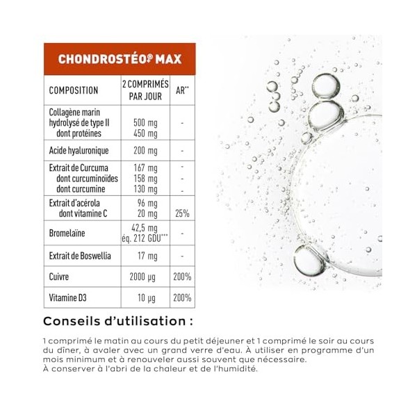 GRANIONS CHONDROSTEO+ MAX - Collagene Marin + Acide Hyaluronique + Curcuma + Cuivre + Curcuma + Bromelaine + Vitamine D3 - Co