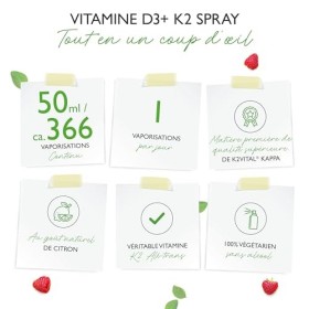 Vitamine D3 + K2 instantanée - Spray 50 ml - Goût citron - 99,7+% All-Trans Original K2VITAL® de Kappa - Testé en laboratoi