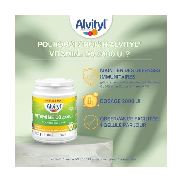 Alvityl Vitamine D3 2000 UI - Vitamines D3, C, ZINC - Dès 18 ans