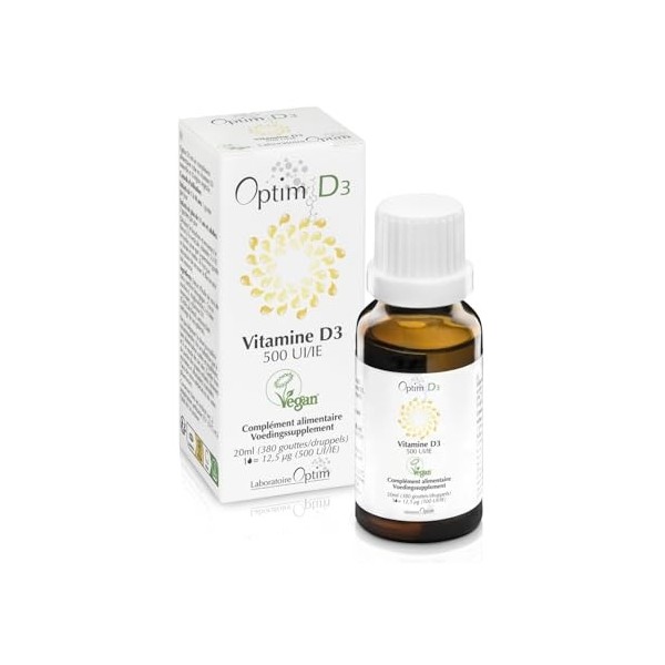 Vitamine D3 naturelle en gouttes supplément | vitamine D enfants - bébé – adultes – femme enceinte | 500 UI par goutte - Flac