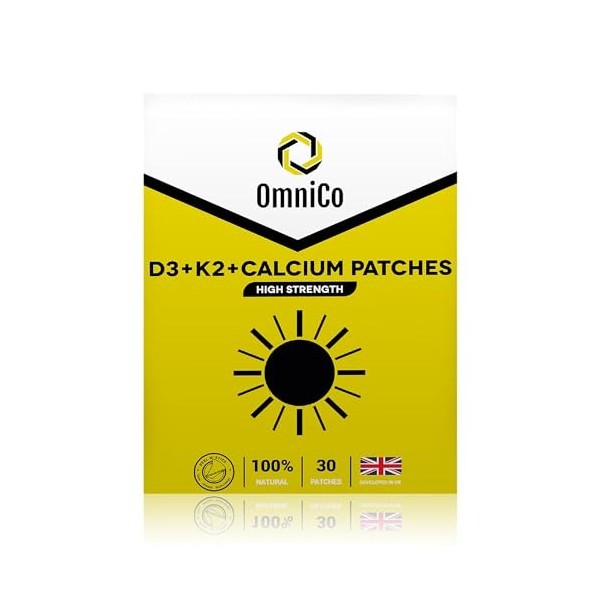 OmniCo Lot de 30 patchs topiques à la vitamine D3, K2 et calcium, 3 cm x 3 cm, résistants à leau, peuvent aider à soutenir l