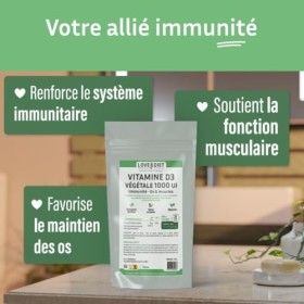 Vitamine D3 Végétale 1000 UI - Complément Alimentaire Immunité & Santé Osseuse - 30 Gélules Végétariennes - Made in France - 