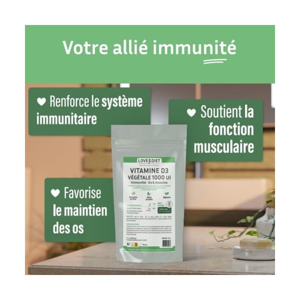 Vitamine D3 Végétale 1000 UI - Complément Alimentaire Immunité & Santé Osseuse - 30 Gélules Végétariennes - Made in France - 