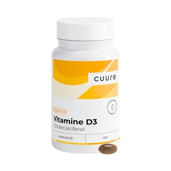 Vitamine D3 - CUURE - 180 Gélules - 2400 UI - Complément Alimentaire - Immunité, Os, Articulations - Vitamine D Forme Choléca