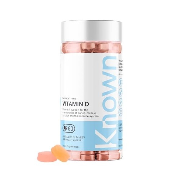 Gummies Délicieux Vitamine D Known – 25μg Vitamine D3 pour lImmunité & la Santé Osseuse – Saveur Orange – 60 Gummies, 2 Mois