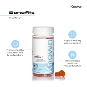 Gummies Délicieux Vitamine D Known – 25μg Vitamine D3 pour lImmunité & la Santé Osseuse – Saveur Orange – 60 Gummies, 2 Mois
