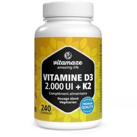 Vitamaze® Vitamine D3 K2 All-Trans MK-7 hautement dosée, 2000 UI de vitamine D3 + 100 mcg de vitamine K2, 240 comprimés de vi