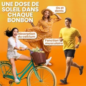 Reliefy Lot de 60 bonbons gélifiés pour adultes – 400 UI – Sans sucre, végétalien et sans gluten – Supplément de vitamine D à