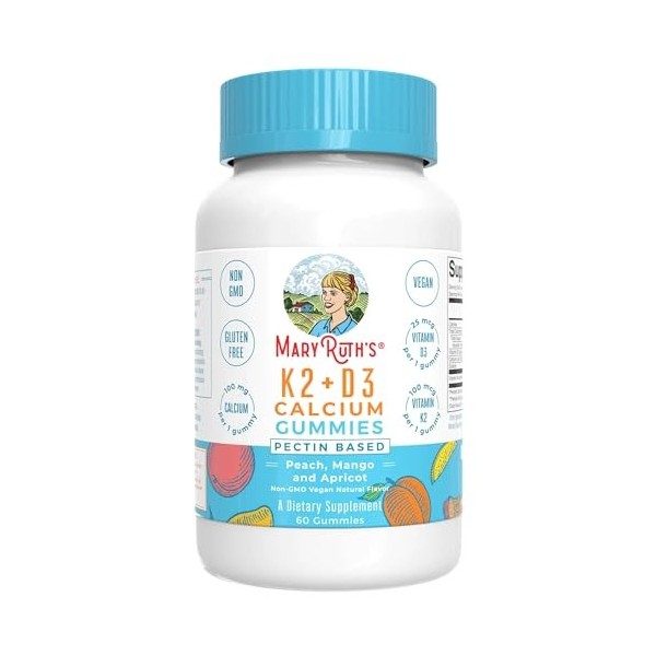 MaryRuth Organics, Vitamin D3+K2 Gummis, Pesca, Mango e Albicocca, 60 Gomme, Senza Gelatina, Vegan, Senza Glutine