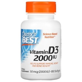 Doctors Best - Vitamine D3 | Renforcement du Système Immunitaire et la Santé Osseuse - 180 gélules molles