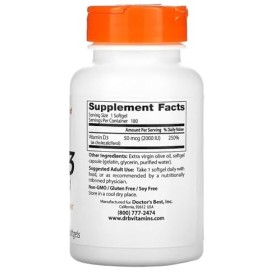 Doctors Best - Vitamine D3 | Renforcement du Système Immunitaire et la Santé Osseuse - 180 gélules molles