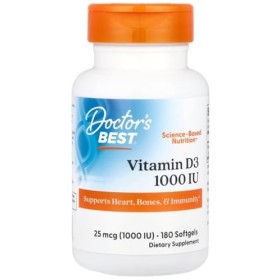 Doctors Best - Vitamine D3, 1000 UI | Soutien à la santé des os et du système immunitaire - 180 capsules molles