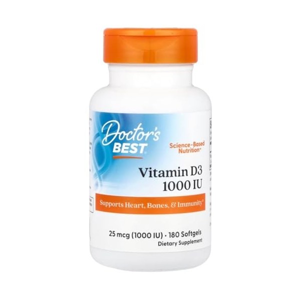Doctors Best - Vitamine D3, 1000 UI | Soutien à la santé des os et du système immunitaire - 180 capsules molles