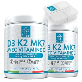 Vitamine D3 K2 Mk7 Avec Vitamine C 400 Comprimés Piulife® Vitamine D 2000 UI, Vitamine K2 200mcg, Vit C 125mg, Vitamines Pour
