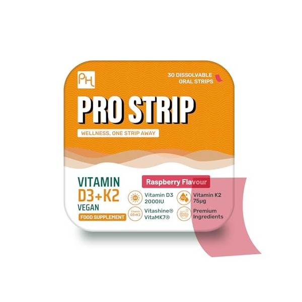 PROSTRIP® Vitamine D3 + K2 – 30 bandelettes végétaliennes orales – Ingrédients de qualité supérieure Vitashine® Vitamine D3 2