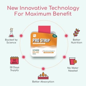 PROSTRIP® Vitamine D3 + K2 – 30 bandelettes végétaliennes orales – Ingrédients de qualité supérieure Vitashine® Vitamine D3 2