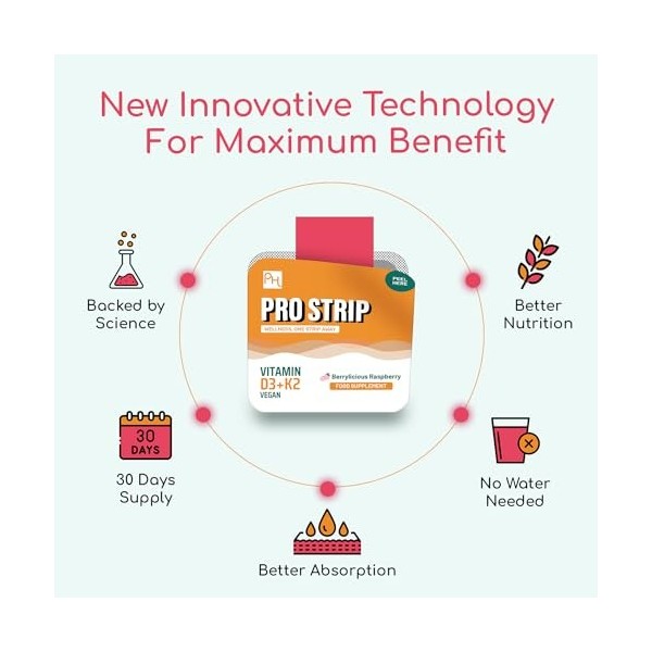 PROSTRIP® Vitamine D3 + K2 – 30 bandelettes végétaliennes orales – Ingrédients de qualité supérieure Vitashine® Vitamine D3 2