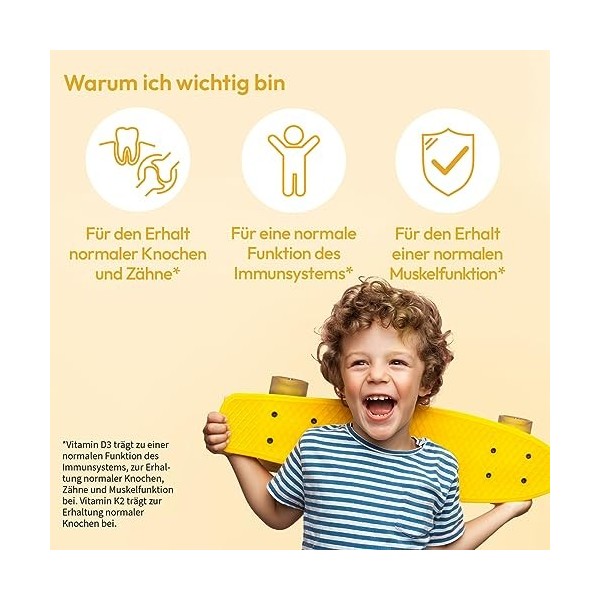 Spray de vitamine D3 + K2 sain pour les enfants I Vegan I 182 sprays jusquà 6 mois I 560 UI de vitamine D3 et 23 µg de vitam