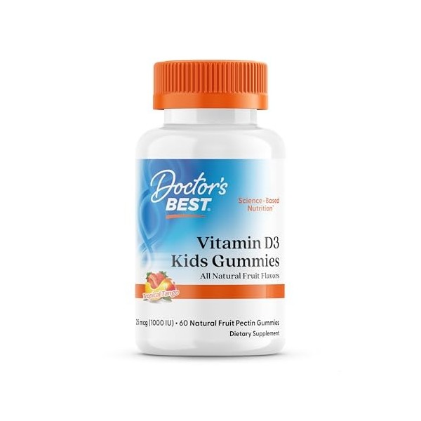 Doctors Best, Vitamin D3 Kids Gummies, 1000 IU, 60 Gommes, Sans Gélatine, Sans Gluten, Sans Soja, Sans OGM