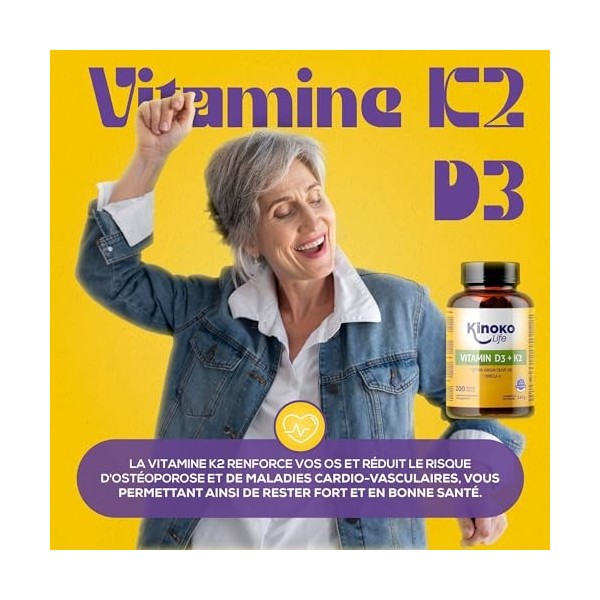 Kinoko Life Vitamine D3 K2 | 200 Capsules Liquides avec Oméga 9 et Huile Extravergine Dolive, Vitamine D3 2000 ui et Vitamin