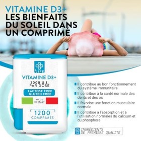 Vitamine D3 2000 UI 1200 Mini Comprimés Piulife® 2 Par Dose Vitamine D, Compléments Alimentaires Vit D3 À Croquer Pour Les Os