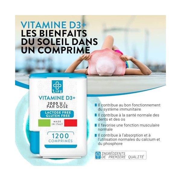Vitamine D3 2000 UI 1200 Mini Comprimés Piulife® 2 Par Dose Vitamine D, Compléments Alimentaires Vit D3 À Croquer Pour Les Os