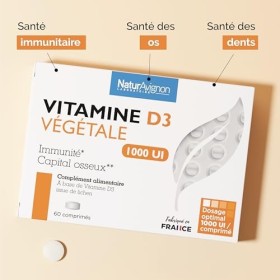 Vitamine D3 100% Végétale 1000 UI | 500% des apports journaliers | Immunité, Os & Dents | Lichen | Laboratoire NaturAvignon |