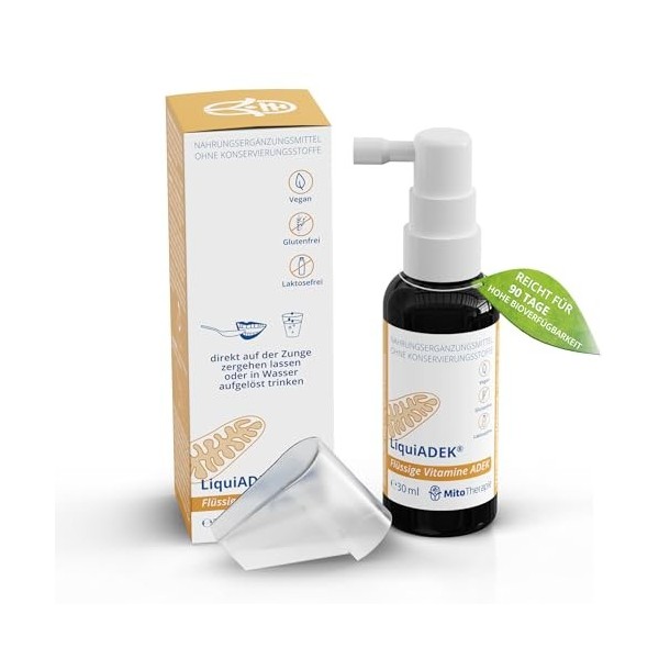 LiquiADEK® - Vitamines liquides A, D, E et K2 - Végétalien, soluble dans leau, biodisponibilité maximale grâce aux gouttelet