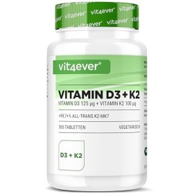 Vitamine D3 + K2 Depot - 365 comprimés - Matière première de première qualité : 99,7+% All-Trans K2VITAL® de Kappa - Avec 5