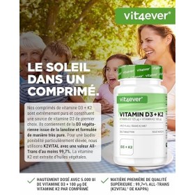 Vitamine D3 + K2 Depot - 365 comprimés - Matière première de première qualité : 99,7+% All-Trans K2VITAL® de Kappa - Avec 5