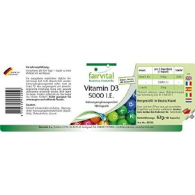 Fairvital | Vitamine D3 Fortement dosé - 5000 U.I - Cholécalciférol - Vitamine D3 en gélules - 180 Pièces