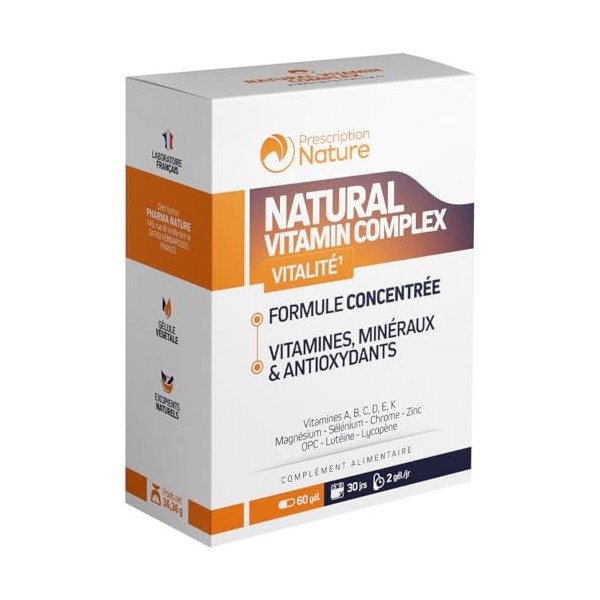 Prescription Nature - NATURAL VITAMIN COMPLEX - Complément Alimentaire - Vitamines Naturelles A, B, C, D, E + Magnésium Mar