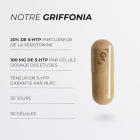 Griffonia 5-HTP Titré à 20% - CUURE - 30 Jours - 100mg de 5-HTP par Gélule - Sommeil, Anxiete, Stress - Précurseur de la Séro