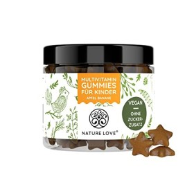 NATURE LOVE® Gommes Multivitaminées Kids – 120 gommes – sans sucre ajouté – vitamines A, B1, B3, B6, B8 biotine , B12, E et 