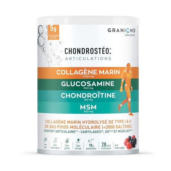 GRANIONS - CHONDROSTEO - Collagene Marin + Magnesium + Vitamine D + Calcium - Articulations Douloureuses - Collagen Hydrolysé