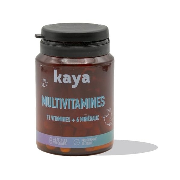 Kaya Cure Multivitamines 2mois - 11 vitamines + 6 minéraux et sans sel - Magnésium, Zinc, Vitamines B12, C, E, K et H - Iod