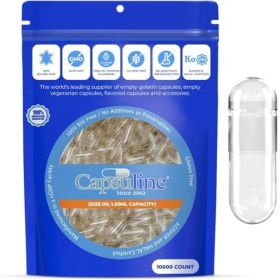 Capsuline Lot de 10 000 capsules de gélatine vides transparentes Taille 00 – Capsules de gélatine vides – Capsules vides – Sa