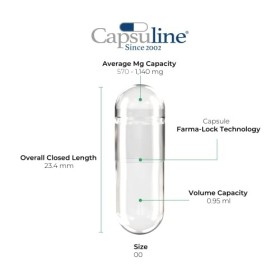 Capsuline Lot de 10 000 capsules de gélatine vides transparentes Taille 00 – Capsules de gélatine vides – Capsules vides – Sa